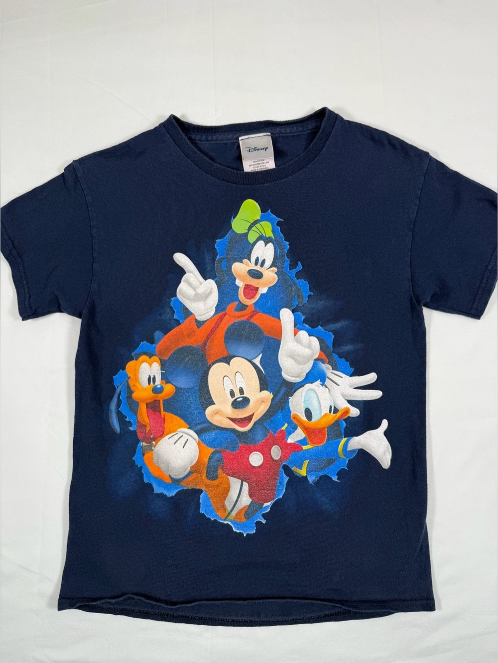 DISNEY Mickey Mouse Goofy Donald Duck Pluto Graphic T-Shirt Boys Size 8‎ Navy